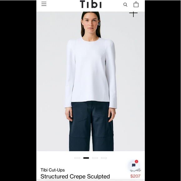 Tibi Structured Crepe Sculpted Shoulder Top - Picture 2 of 7
